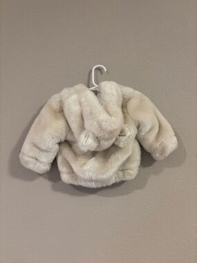 Restoration Hardware Cream Faux Fur Hooded Kids Jacket